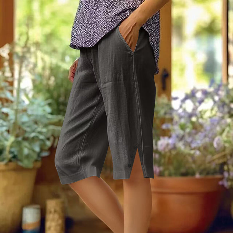 【Bomull Och Linne】 Casual Enfärgade Byxor