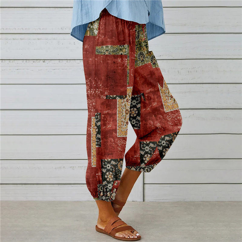 【Bomull Och Hampa】Byxor Med Vintage Tryck