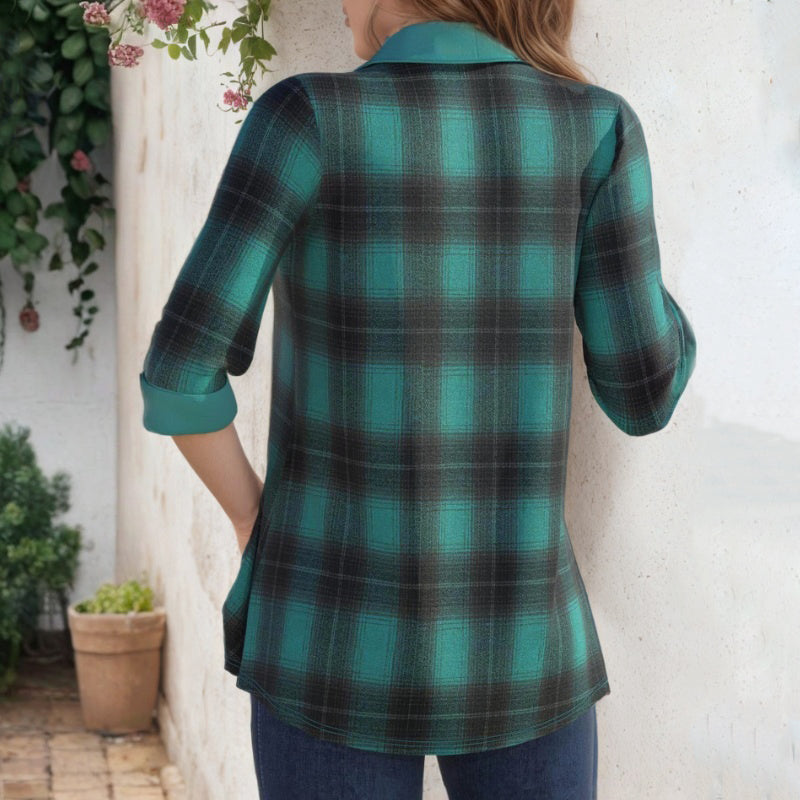 【Långärmad】Vintage Rutig Blus