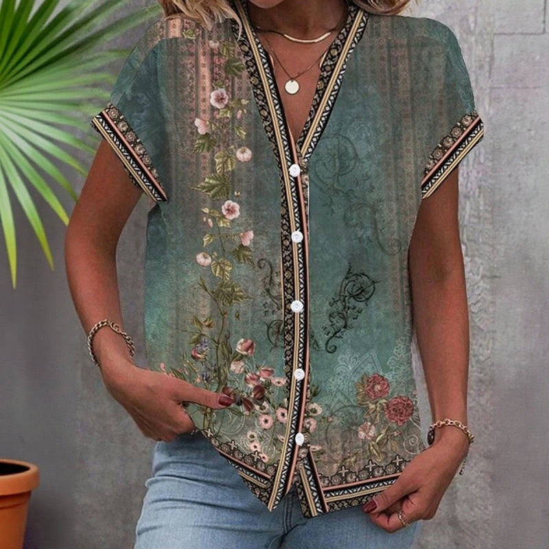 Vintageblus Med Blommönster