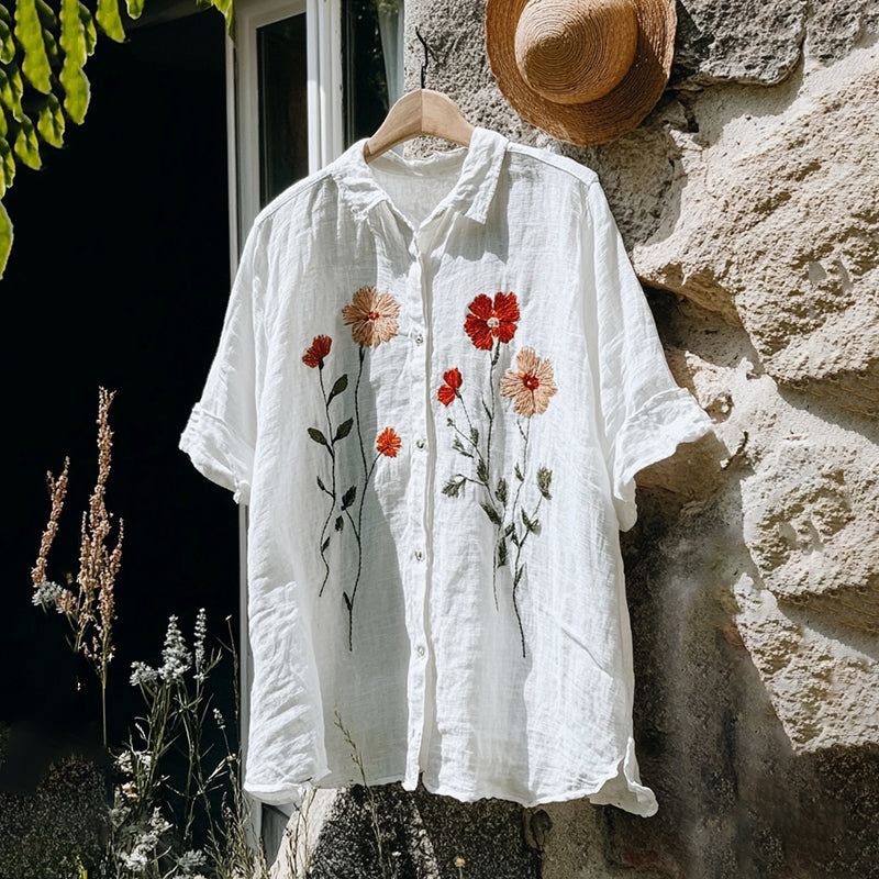 Avslappnad Blus Med Blommönster