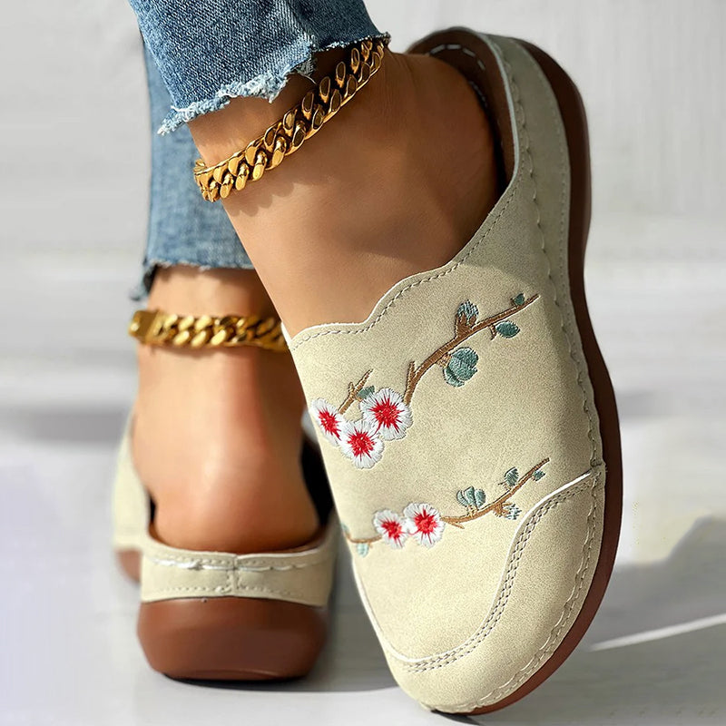 Vintage Blomma Broderade Tofflor