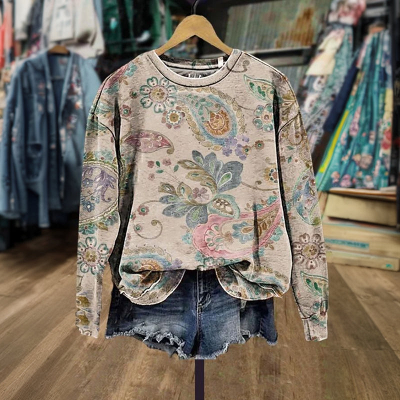 Vintage Sweatshirt Med Blommönster
