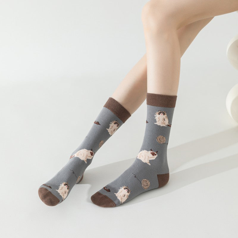 Vintage Strumpor Med Katttryck