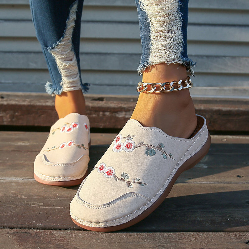 Vintage Blomma Broderade Tofflor