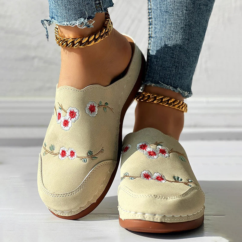 Vintage Blomma Broderade Tofflor