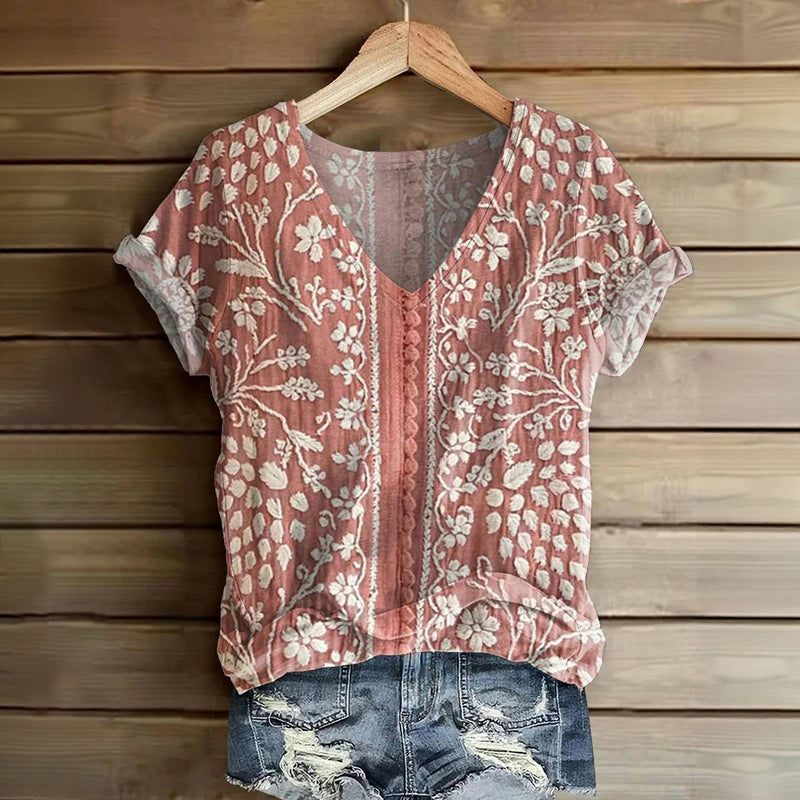 Vintage T-Shirt Med Blommigt Tryck