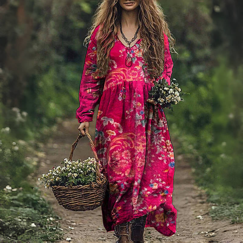 Vintage Klänning Med Blommönster