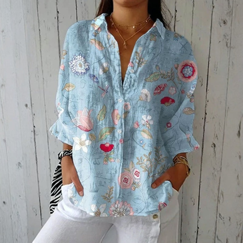 Vintage Blus Med Blommönster