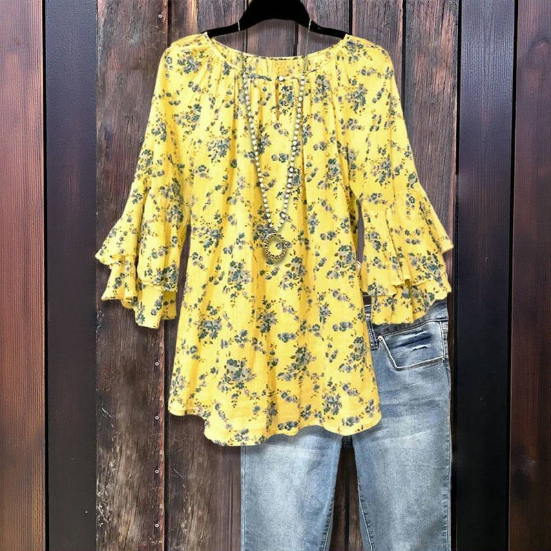 Vintage Blus Med Blommönster