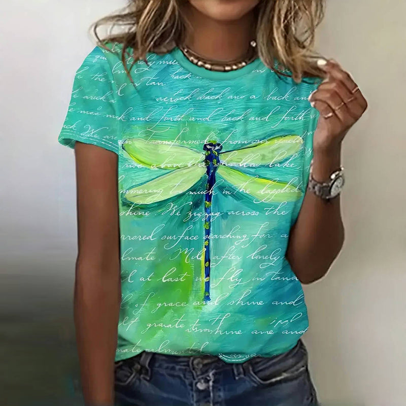 Vintage T-Shirt Med Trollslända Tryck