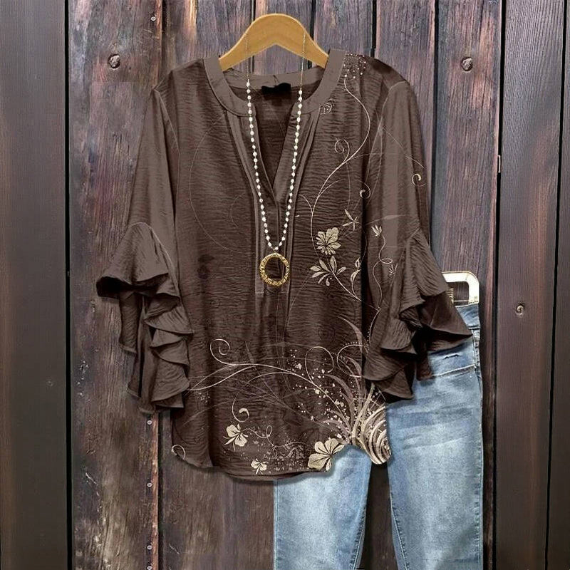 Vintage Blus Med Blommönster