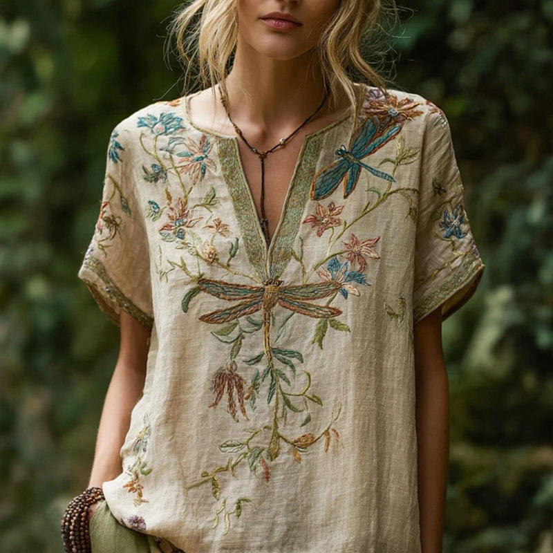 Vintage Blus Med Blommönster