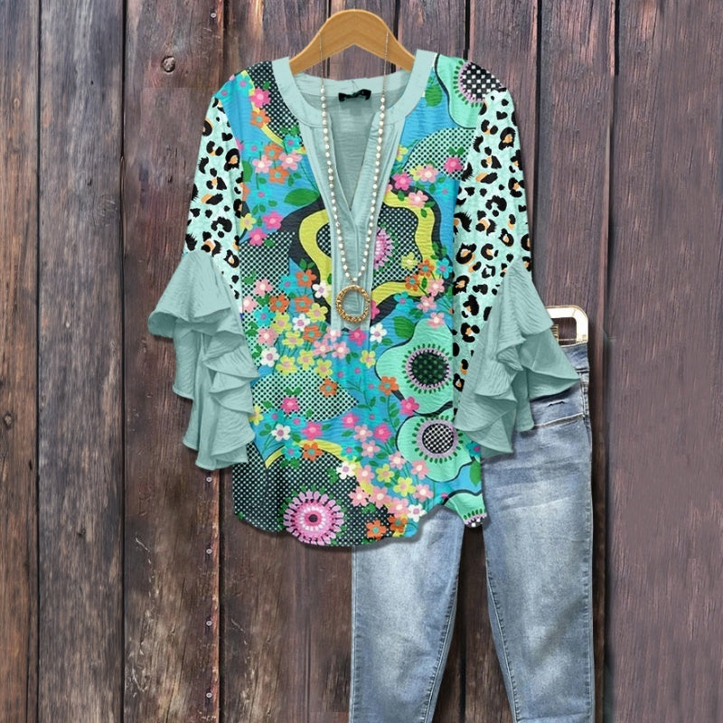 Vintage Blus Med Blommönster