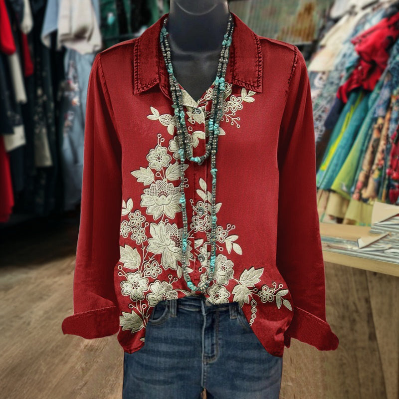 Vintageblus Med Blommönster