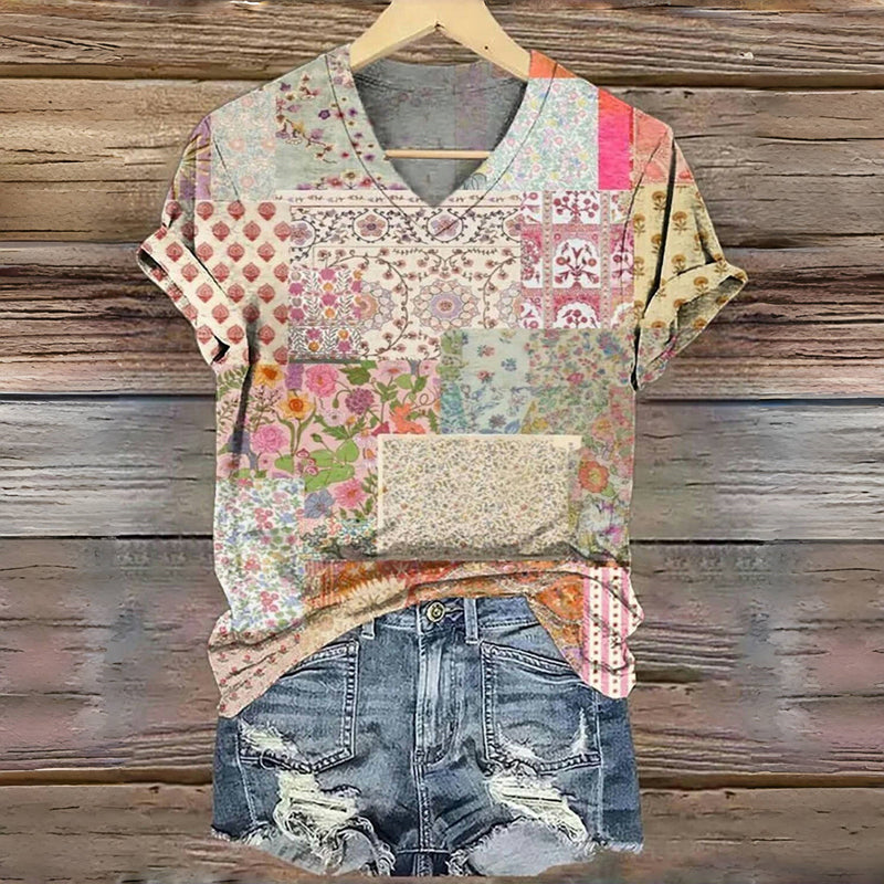 Vintage T-Shirt Med Blommigt Tryck