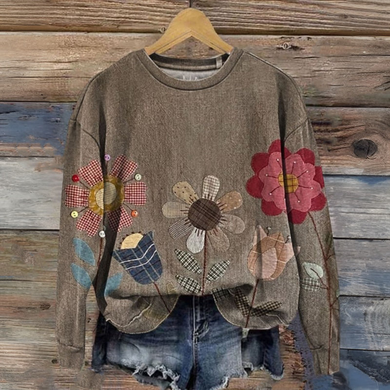 Vintage Sweatshirt Med Blommönster
