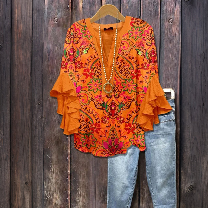 Vintage Blus Med Blommönster