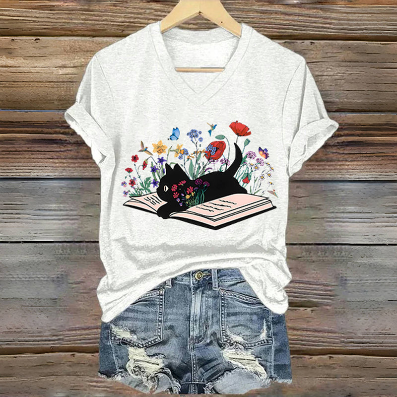 Casual T-Shirt Med Katttryck