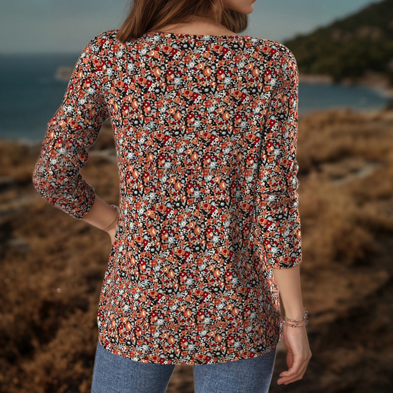 【Långärmad】Vintage Blommig Blus