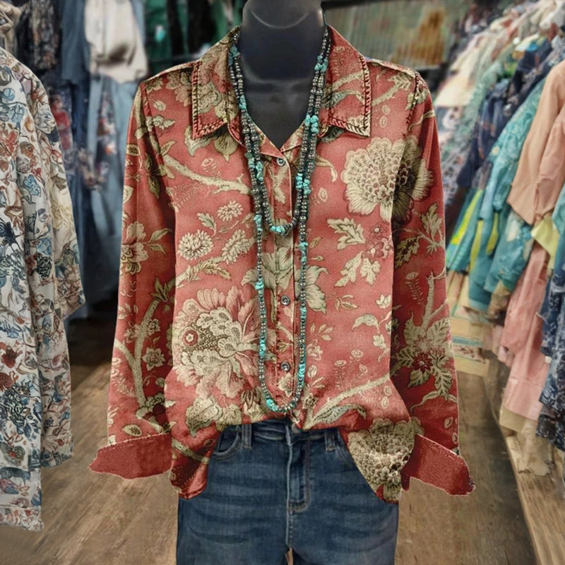 Vintage Blus Med Blommönster