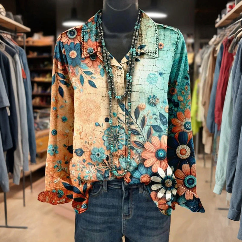 Vintage Blus Med Blommönster