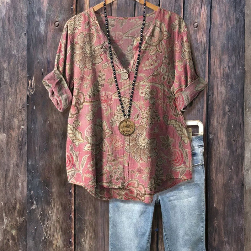 Vintage Blus Med Blommönster