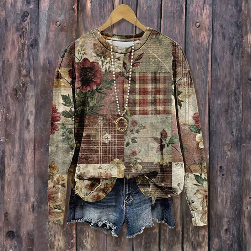 Vintage Sweatshirt Med Blommönster