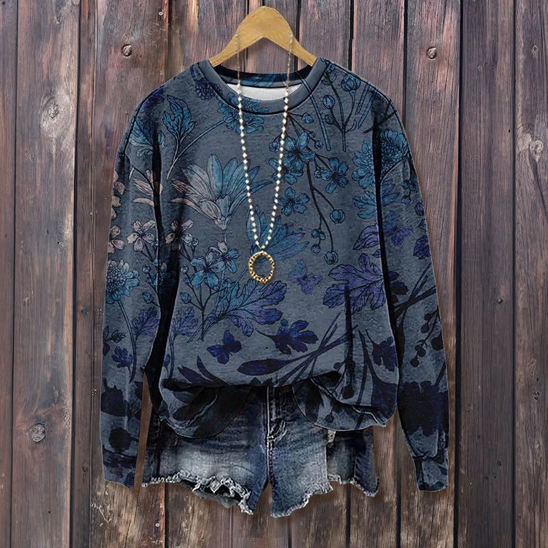 Vintage Sweatshirt Med Blommönster
