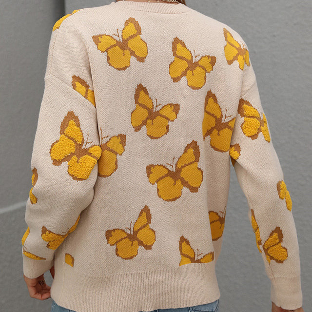 Casual Tröja Med Fjärilsmönster
