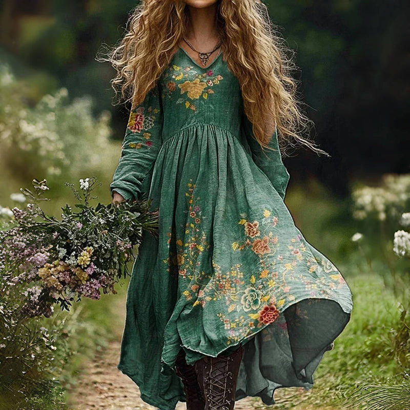 Vintage Klänning Med Blommönster
