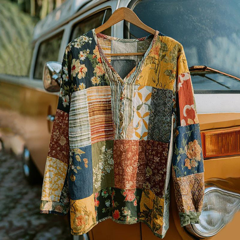 Vintage Blus Med Blommönster