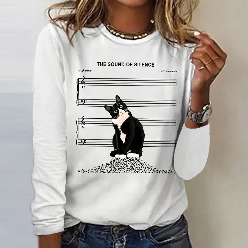 Casual T-Shirt Med Katttryck