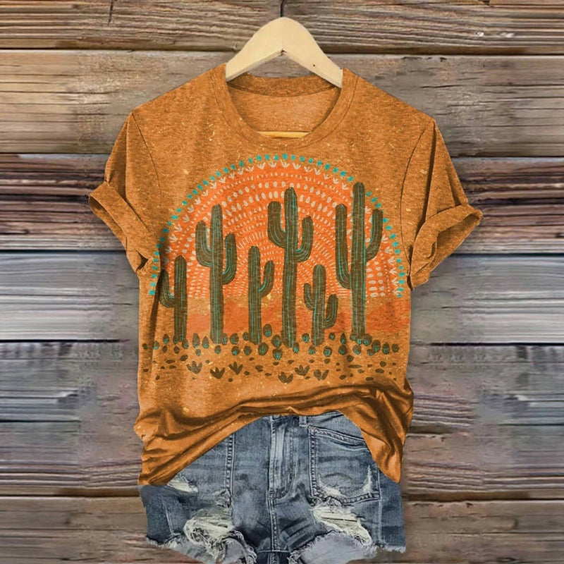 Casual T-Shirt Med Kaktustryck