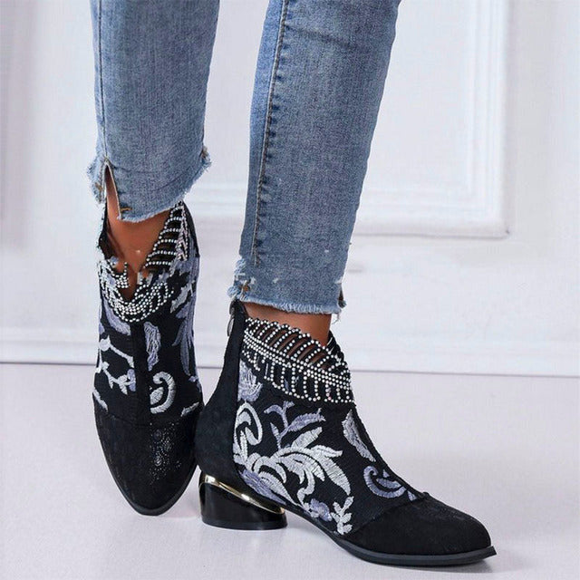 Vintage Broderade Ankelboots