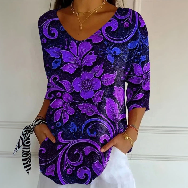 Vintage T-Shirt Med Blommigt Tryck