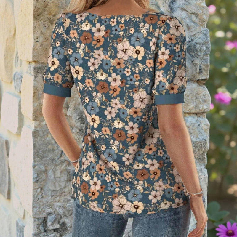 Vintage Blus Med Blommönster