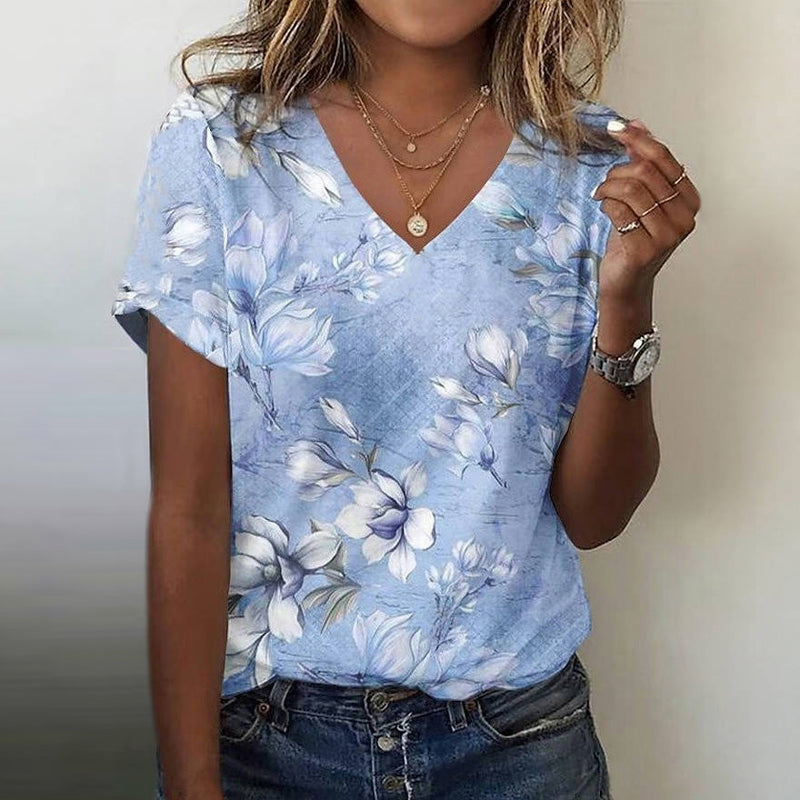 Casual T-Shirt Med Blommigt Tryck