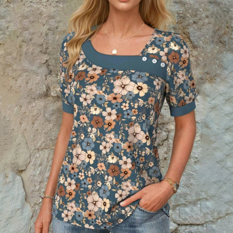 Vintage Blus Med Blommönster