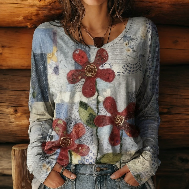 Vintage T-Shirt Med Blommigt Tryck