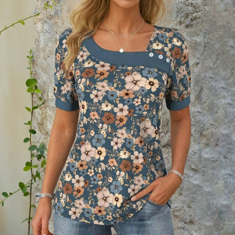 Vintage Blus Med Blommönster