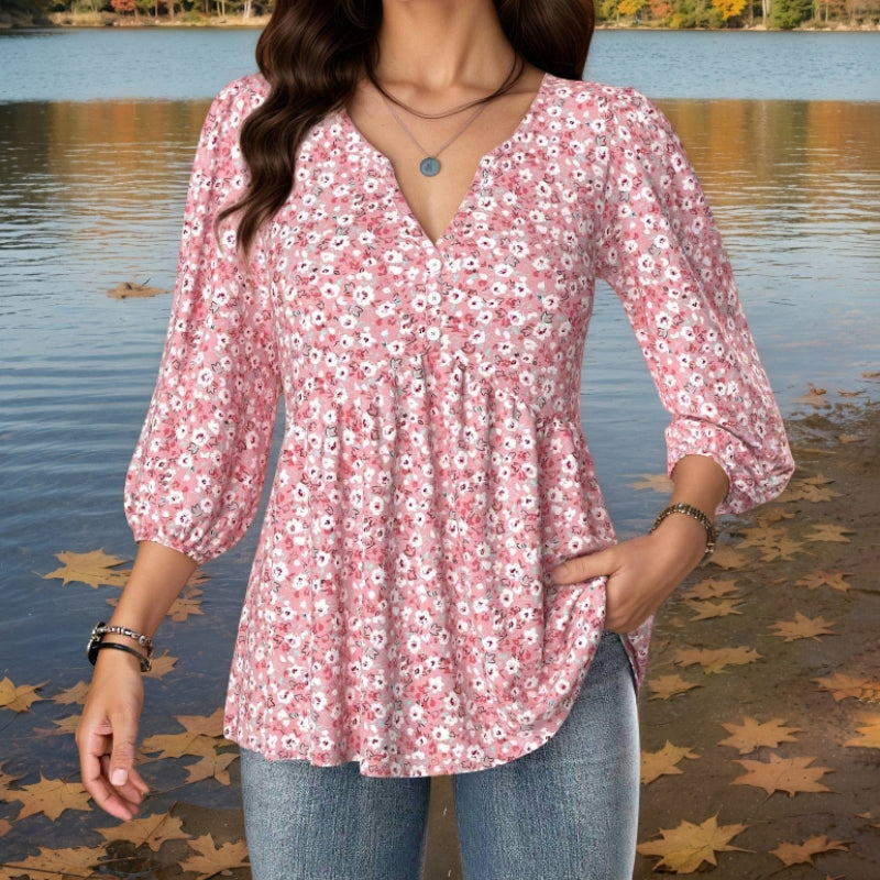 Vintage Blus Med Blommönster