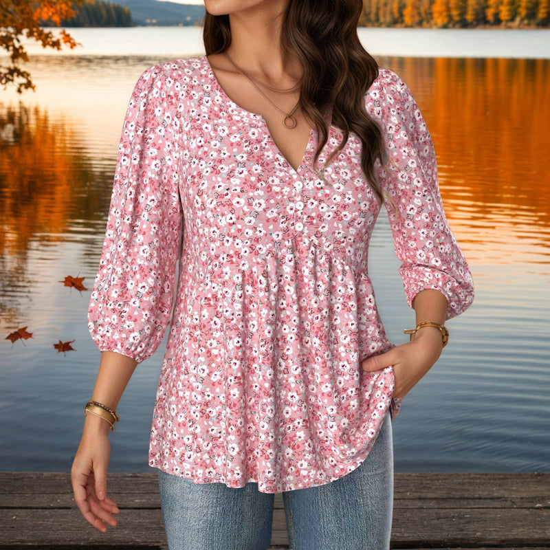 Vintage Blus Med Blommönster