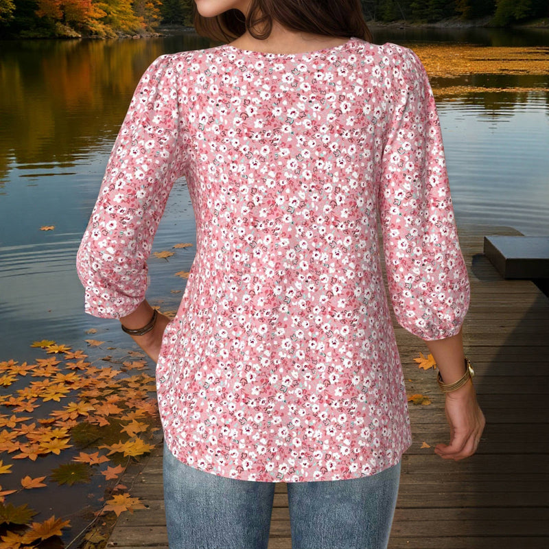 Vintage Blus Med Blommönster