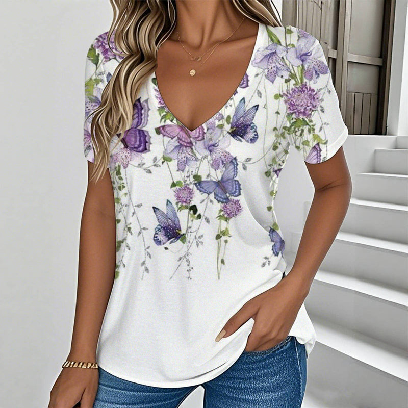Casual T-Shirt Med Fjärilstryck