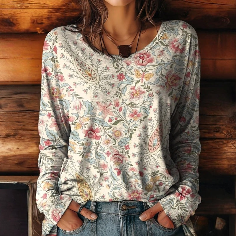 Vintage T-Shirt Med Blommigt Tryck