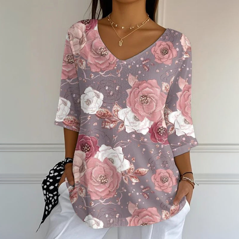 Vintage Blus Med Blommönster