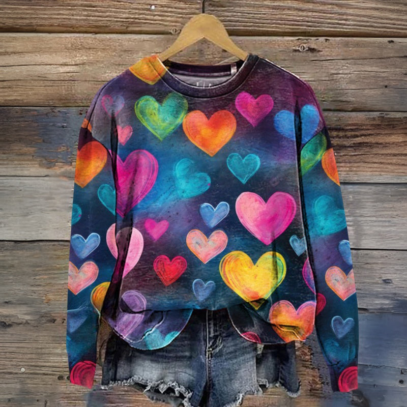 Vintage Sweatshirt Med Hjärttryck