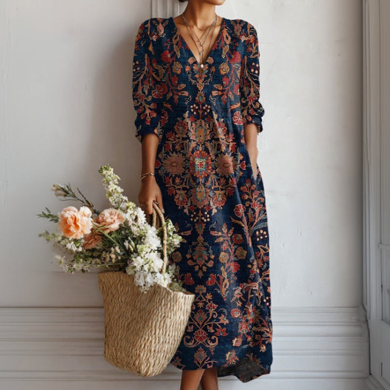【Långärmad】Klänning I Vintagestil I Etnisk Stil