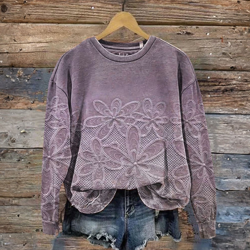 Vintage Sweatshirt Med Blommönster